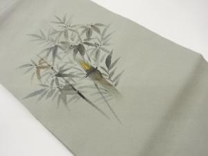 作家物　縮緬地金彩笹模様名古屋帯
